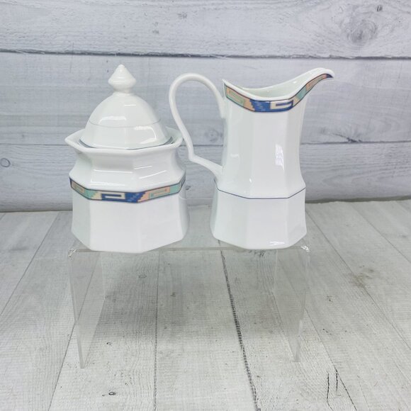 Christopher Stuart SOUTHWEST Green Blue Coral Lidded Sugar Bowl & Creamer Set - Picture 4 of 15